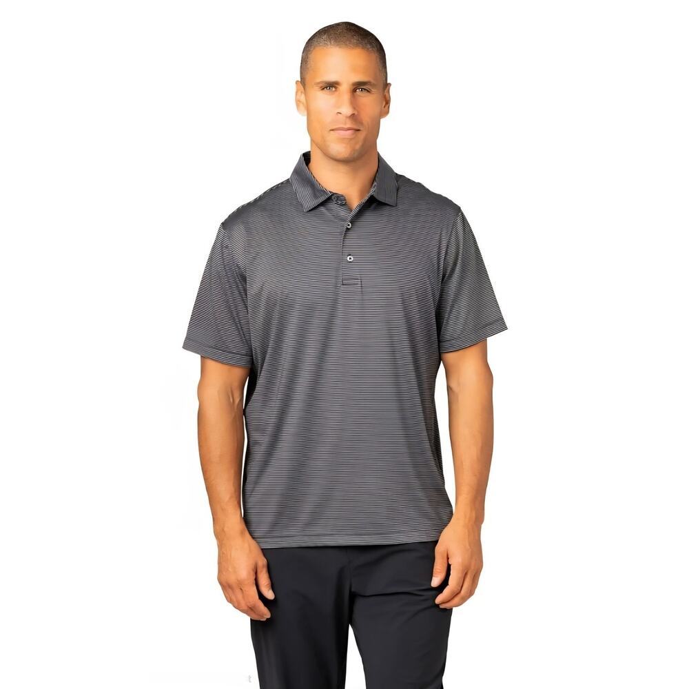 Van Heusen Men's Large L Gray Geometric Stripe Collared Polyester Polo Shirt